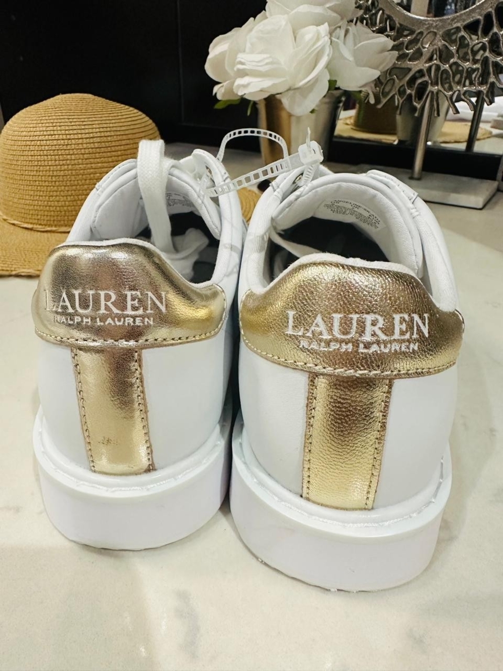 Lauren Ralph Lauren White Sneakers with Gold Accents - Picture 8 of 9